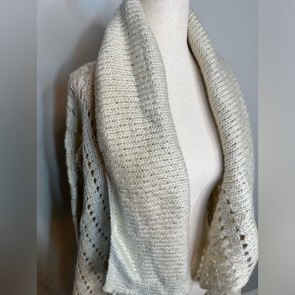 Sz S Knox Rose cream open light knit chunky textured cardigan sweater long line - Picture 2 of 7